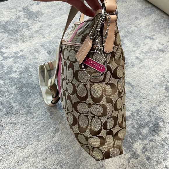 Coach Signature Stripe File Bag Crossbody Messenger Tan Pink F28502 - Picture 5 of 17